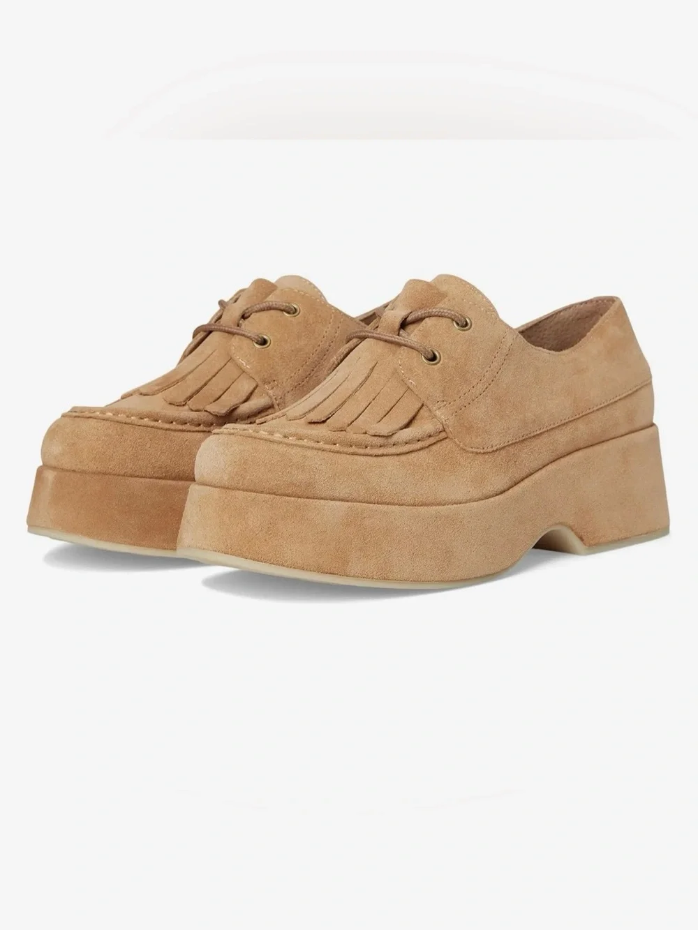 Kork-Ease Penelope Platform Oxford Shoes Natural Suede Kiltie Fringe Lace Up 9